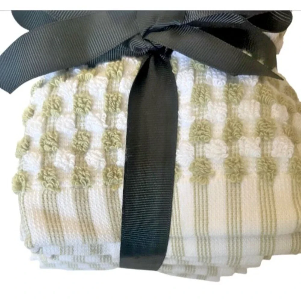 DKNY Facecloths Washcloths Green White Gingham Check 100% Cotton Set of 4